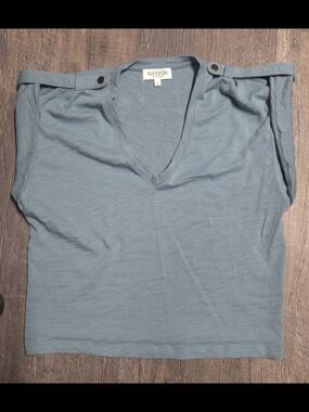 Nation Soft V-Neck Cap Sleeve Top in Smokey Blue. NWOT